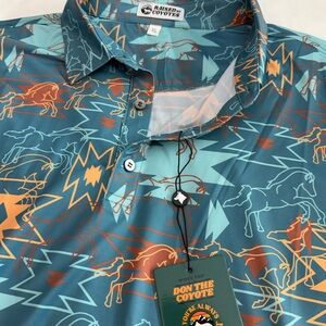 Raised by Coyotes Wild Horses Aztec Teal and Orange Golf Polo Shirt